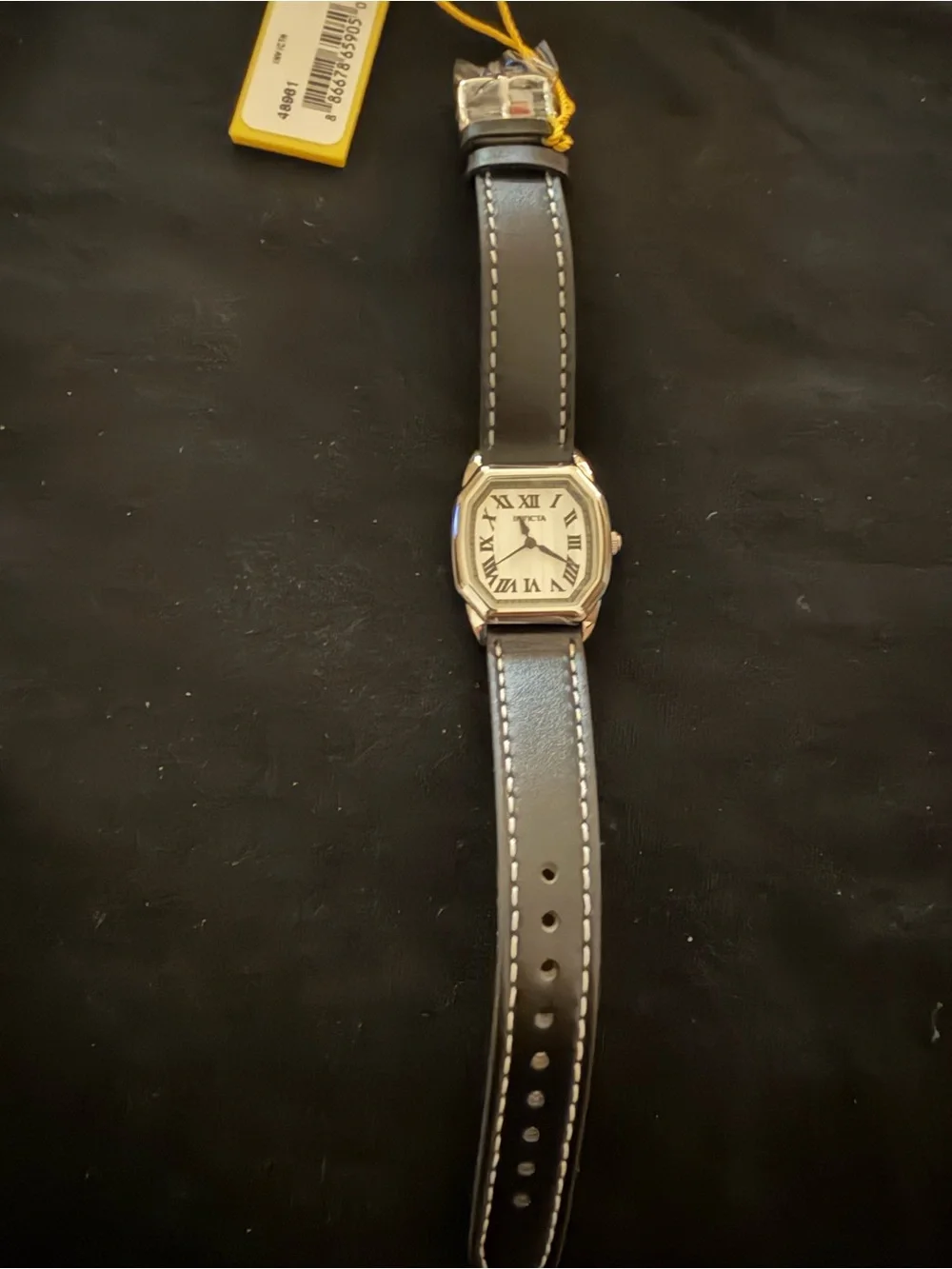 Invicta Women's Silver Octagonal Case Watch with Black Leather Strap